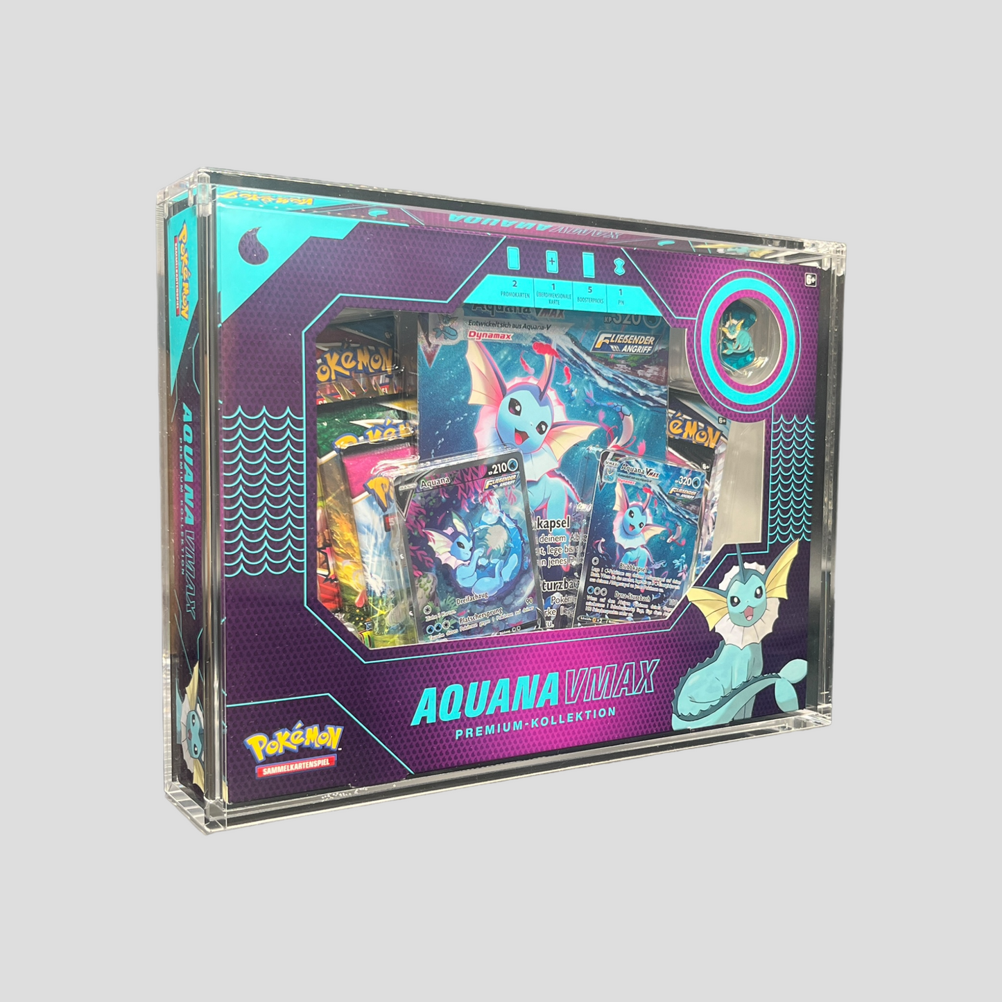 Premium Acryl Case für Pokémon VMAX Premium-Kollektion (Aquana / Flamara / Blitza) – Magnetverschluss & UV-Schutz